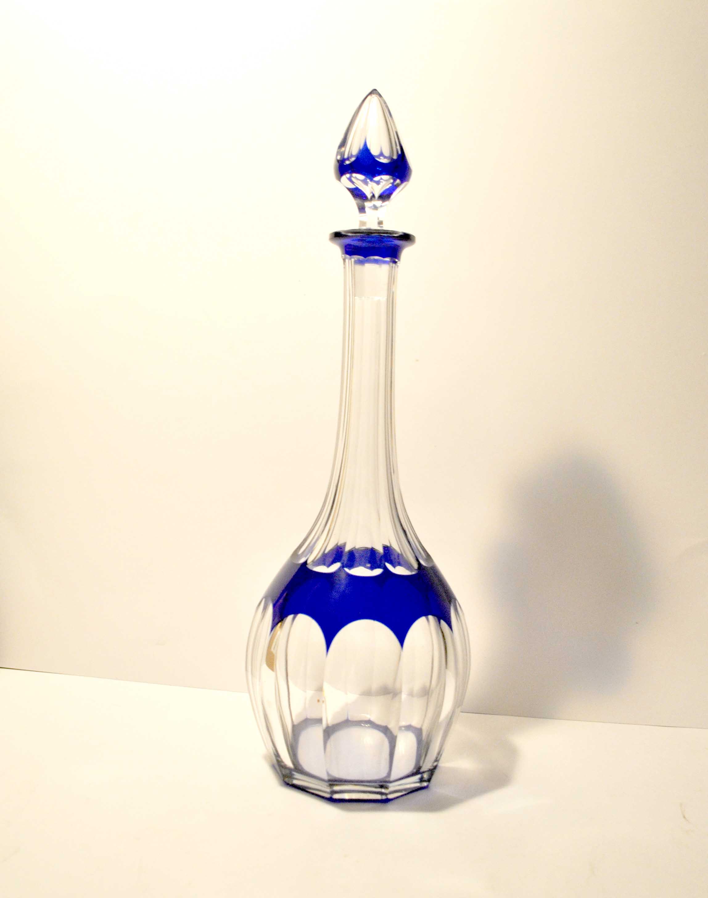 Bristol carafe in saint-louis crystal - blue lined decoration overlay cut