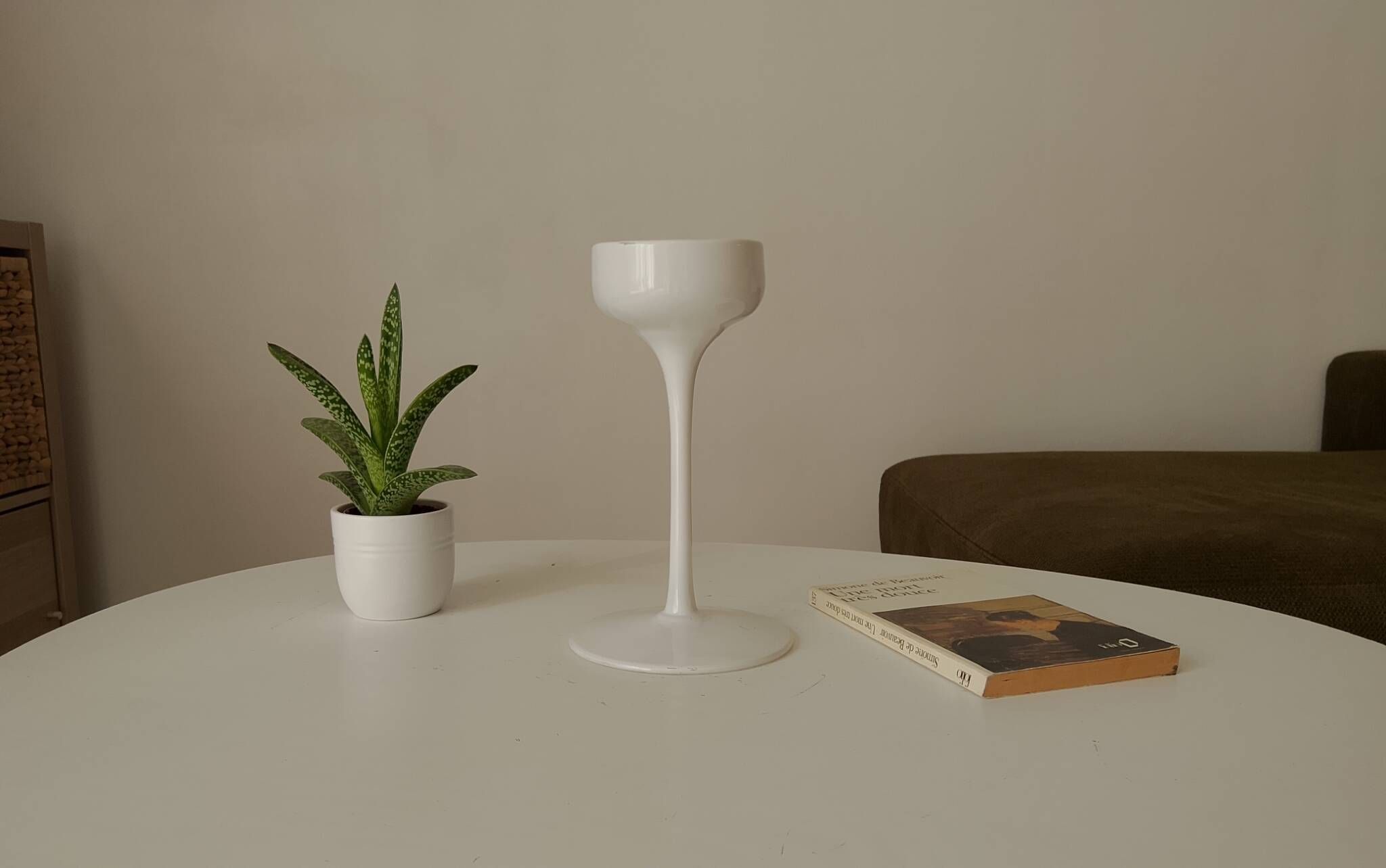 Vintage Scandinavian Ikea candlestick in Opaline.