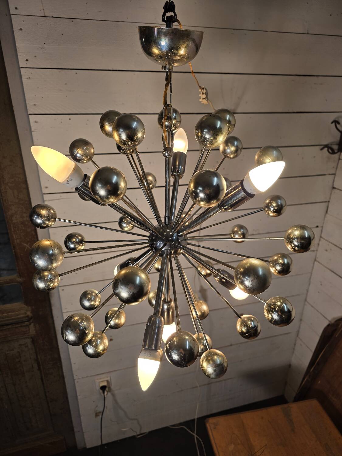 1970s chrome metal Sputnik chandelier