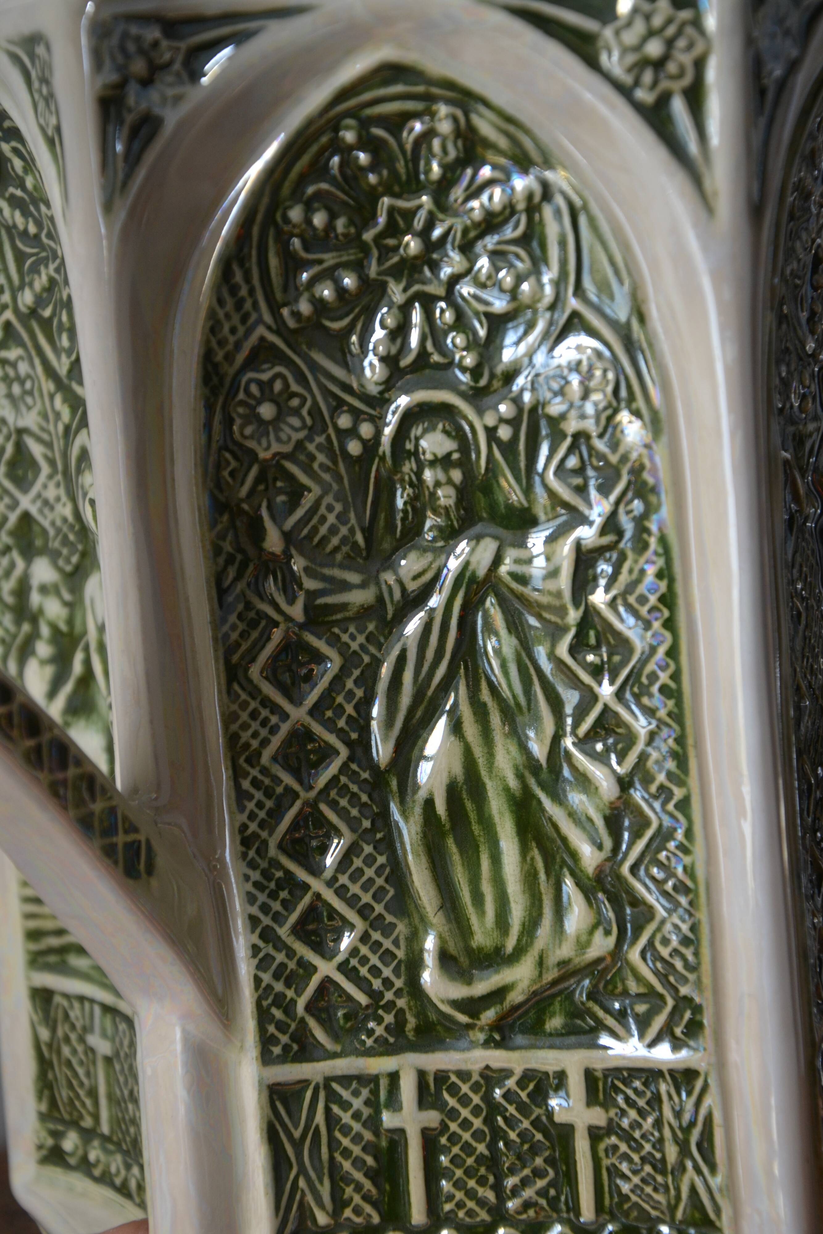 Decorative pitcher/sculpture in ceramic signed JMS