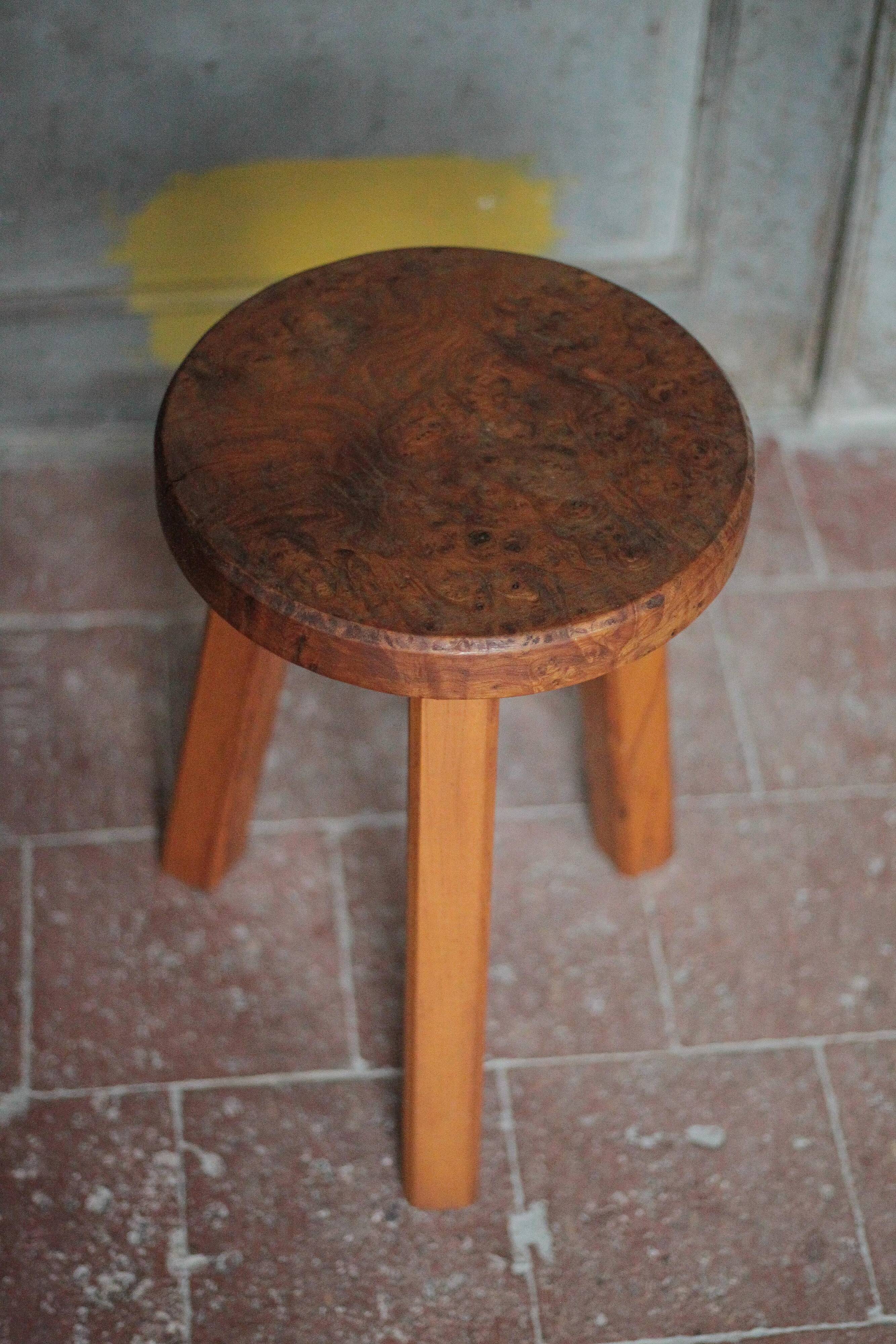Vintage stool, handcrafted wooden stool, brutalist style, plant stand