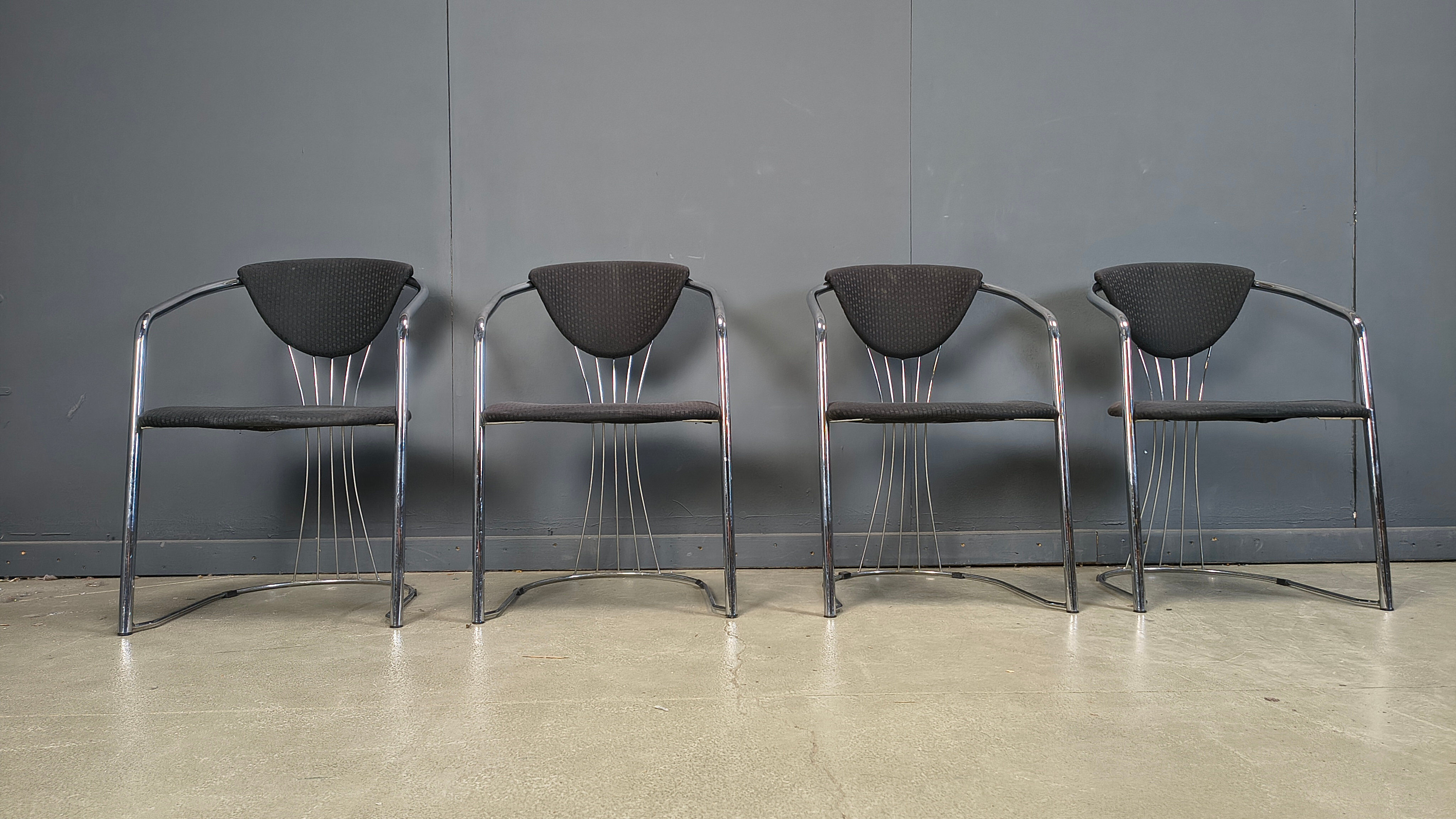 Vintage chrome dining chairs by Effezeta, 1970s - set of 4