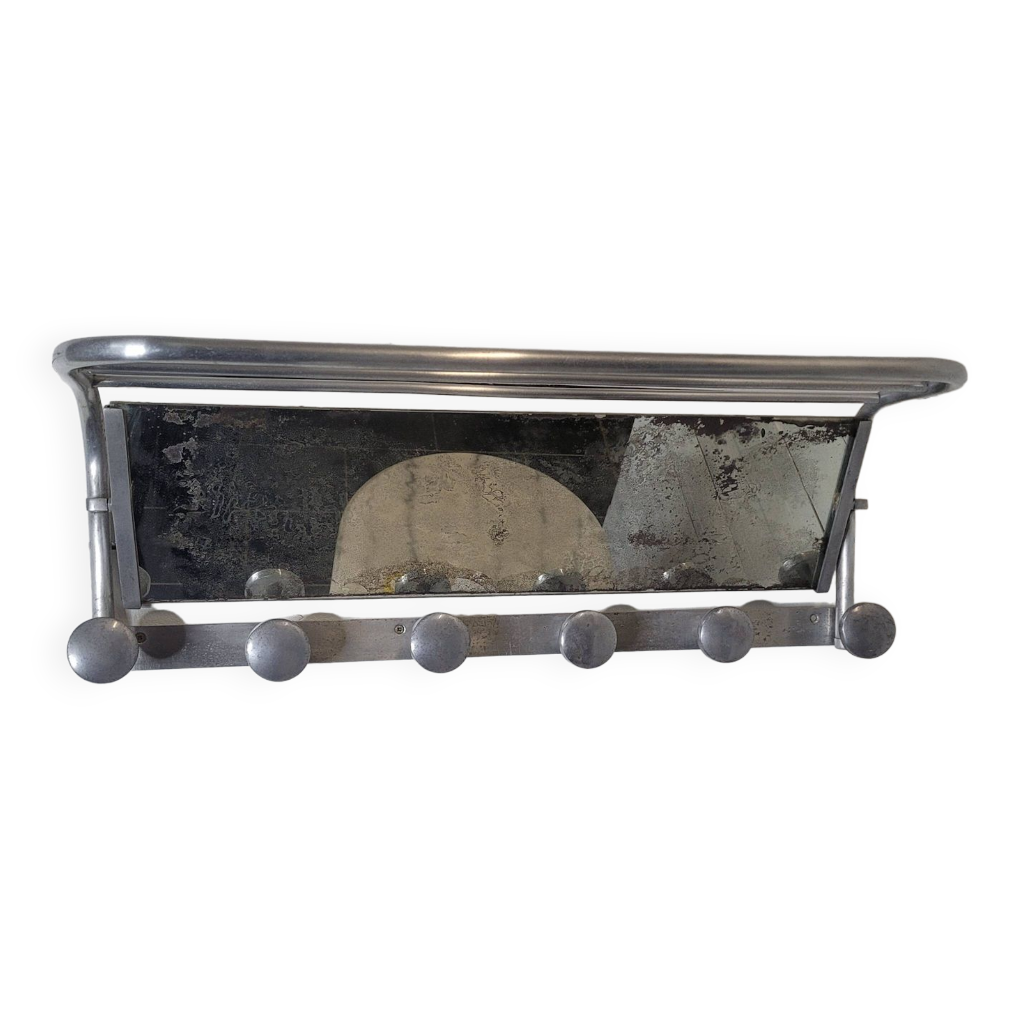 Swivel aluminum mirror wall coat rack from the 60s