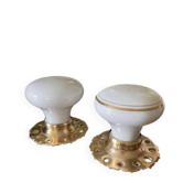 pair of round porcelain and copper Art Deco handles