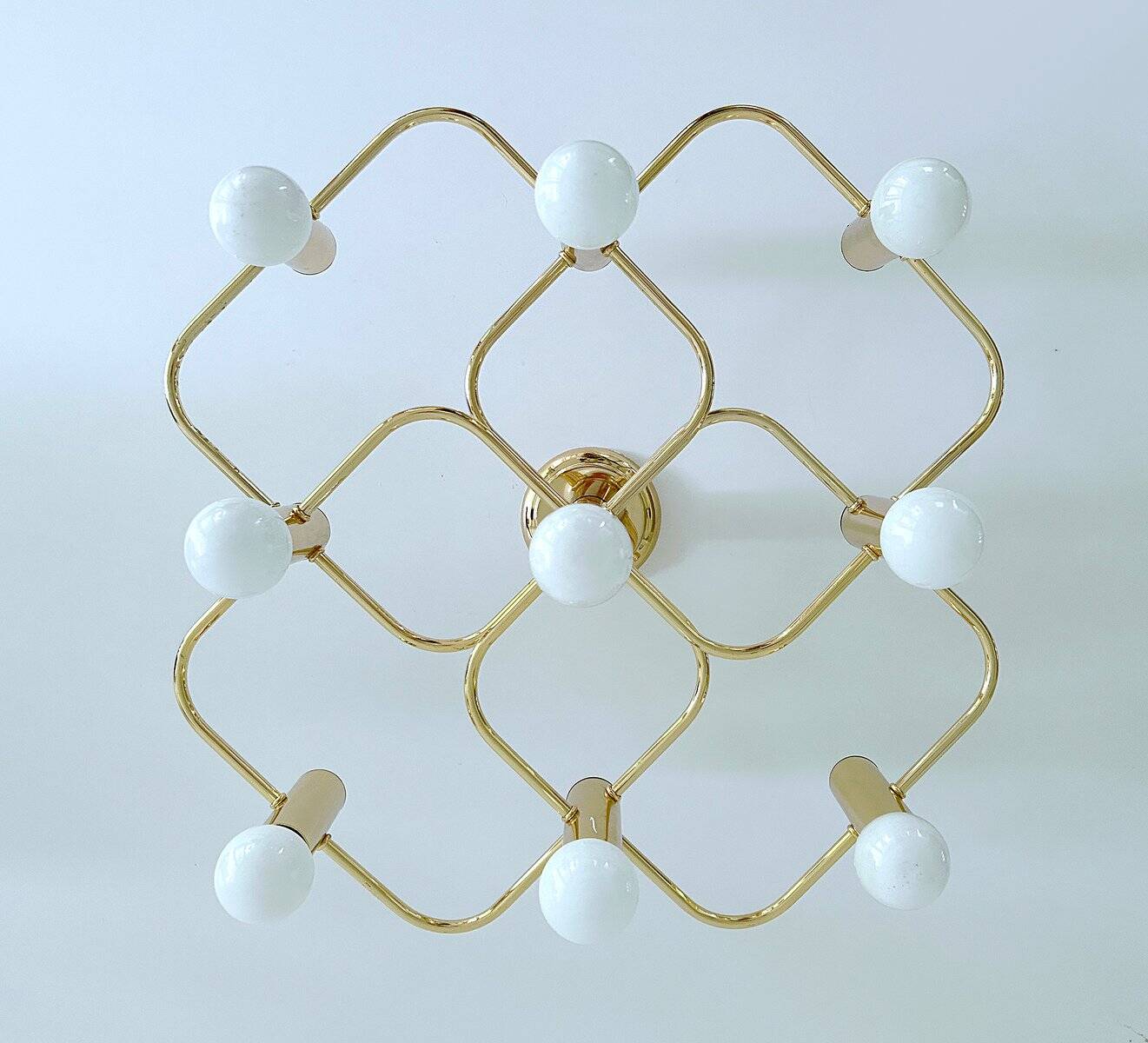 Large Space Age gilded ceiling light from Leola