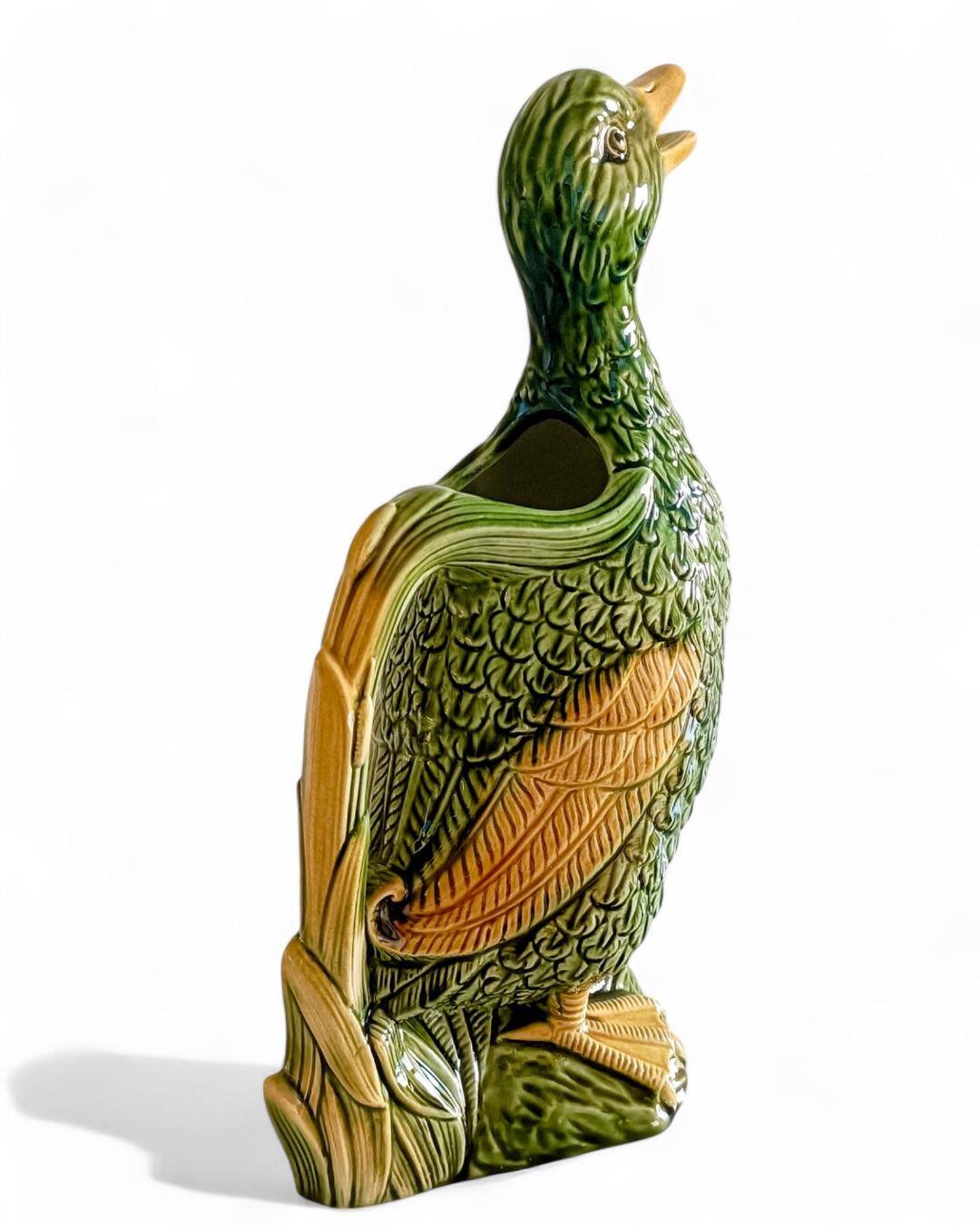 Majolica Duck Pitcher by Keller & Guérin, France, Art Nouveau, 1890