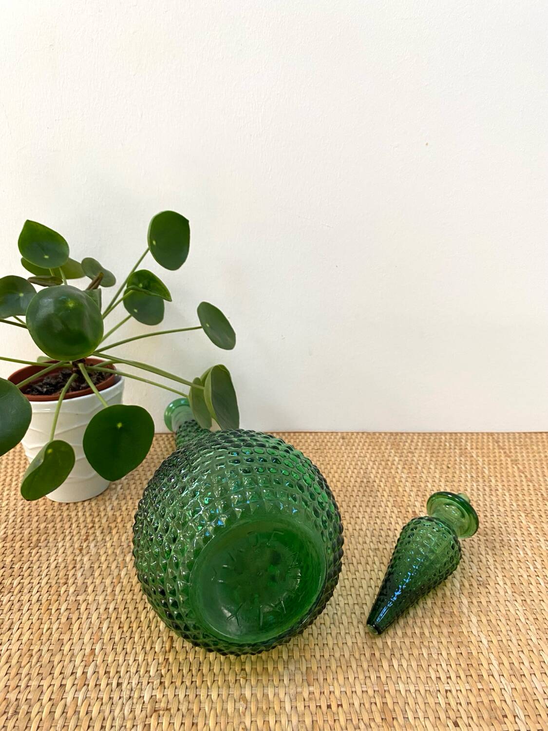 Green Empoli carafe - Diamond point glass - 1960s