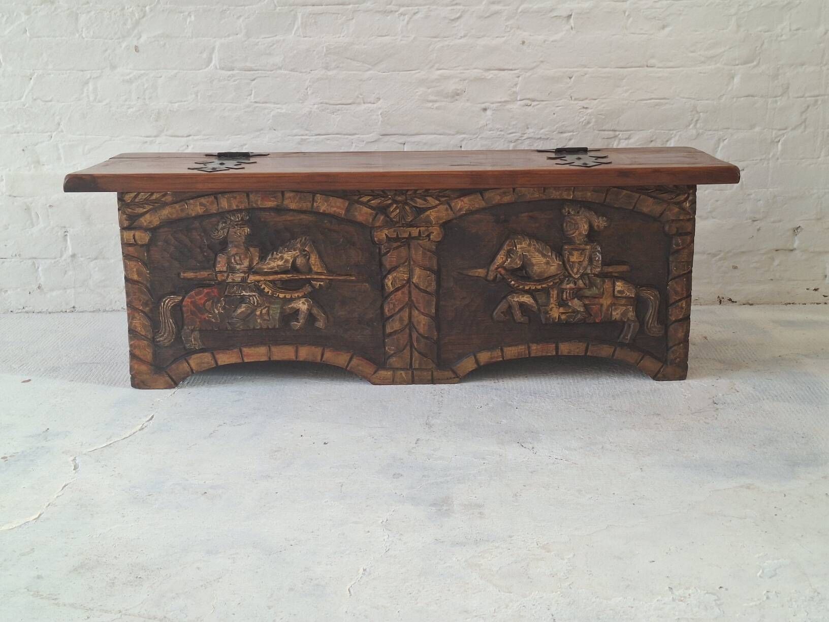 Artes de México Spanish colonial wood and iron carved painted coffer, 1940s
