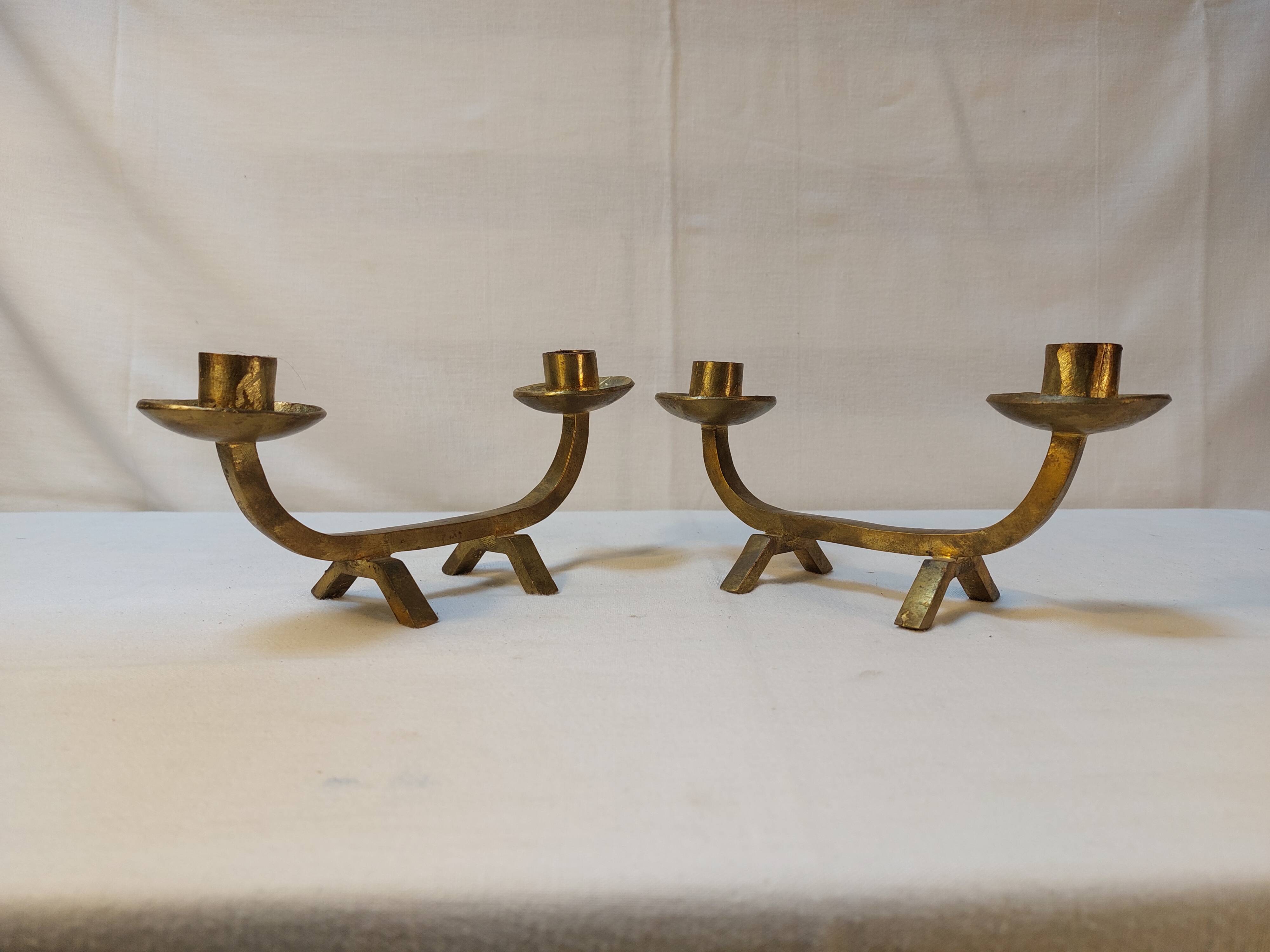 Pair of brutalist candlesticks in solid brass - 1960s
