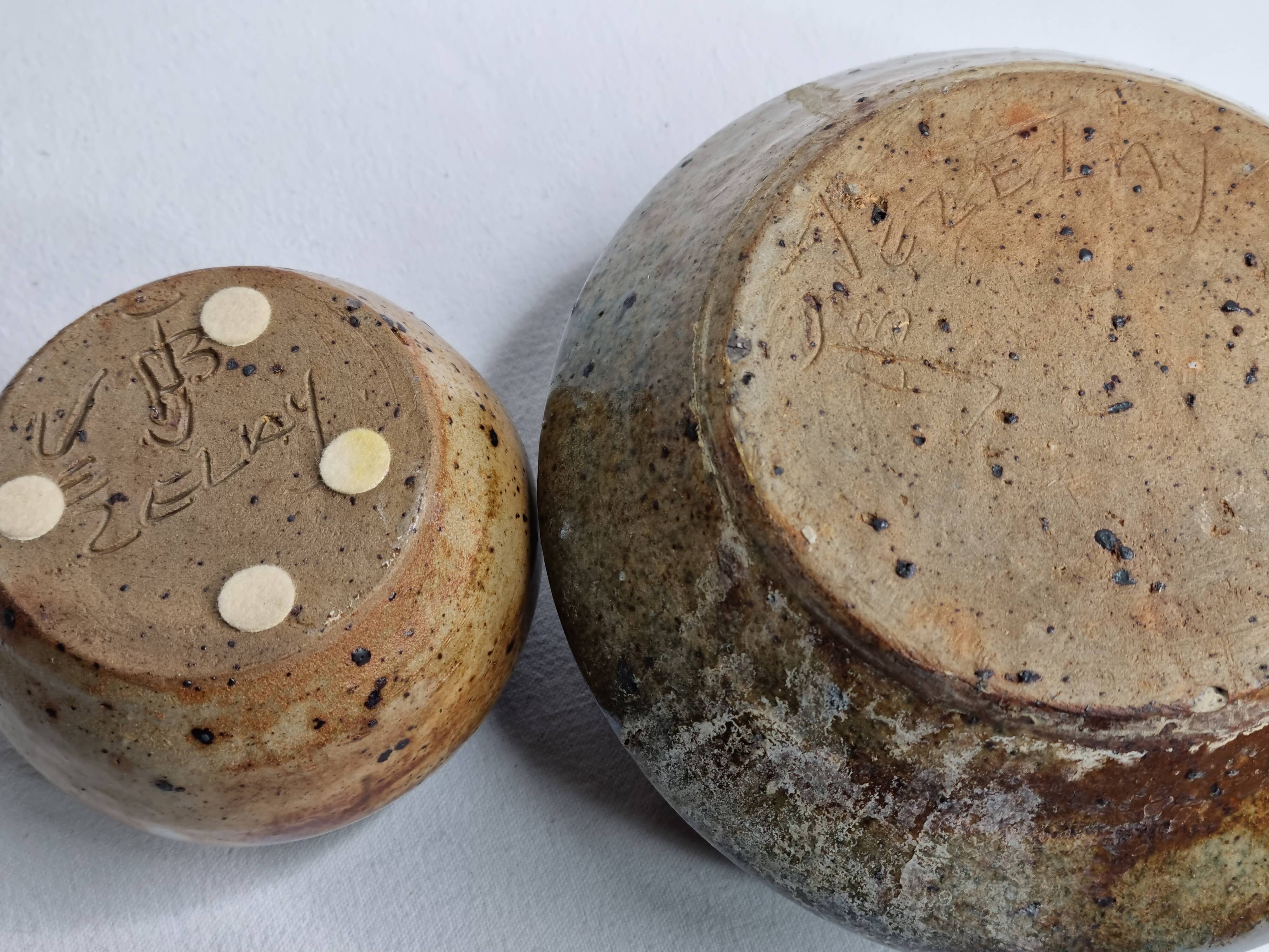 Set of two enamelled stoneware flower vases from "Vezelay" signed