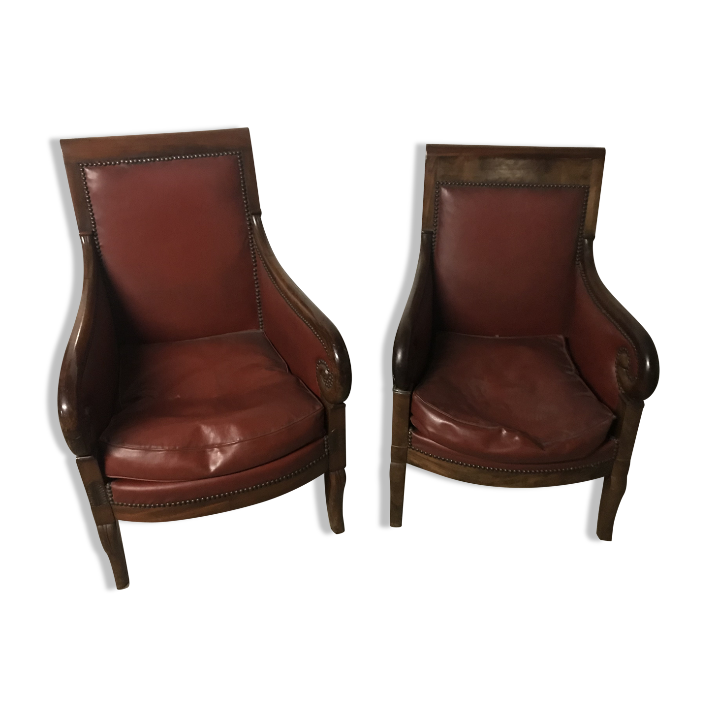 Pair of mahogany Empire Bergère armchair