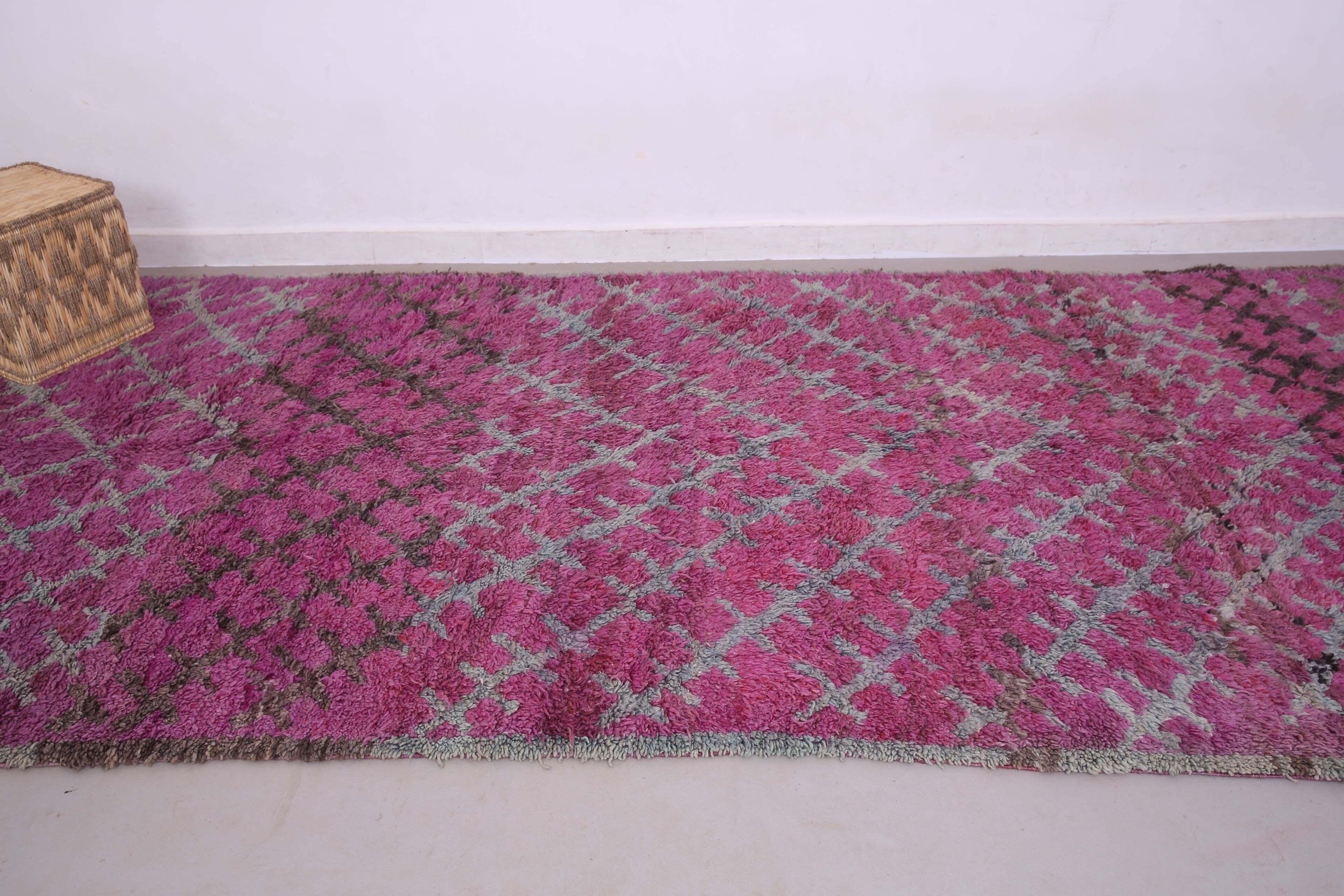 Purple Vintage Moroccan Rug 185 x 437 cm - Large Berber Wool Rug Handmade