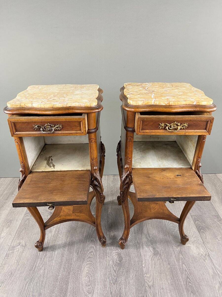 Pair of Louis XV Bedside Tables, Yellow Marble, 19th Century