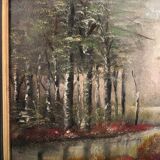 Tableau paysage de sous bois XXe