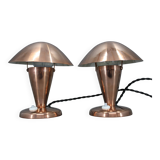 Paire de lampes de table Bauhaus en forme de champignon, finition cuivre, années 1930, Tchécoslovaquie