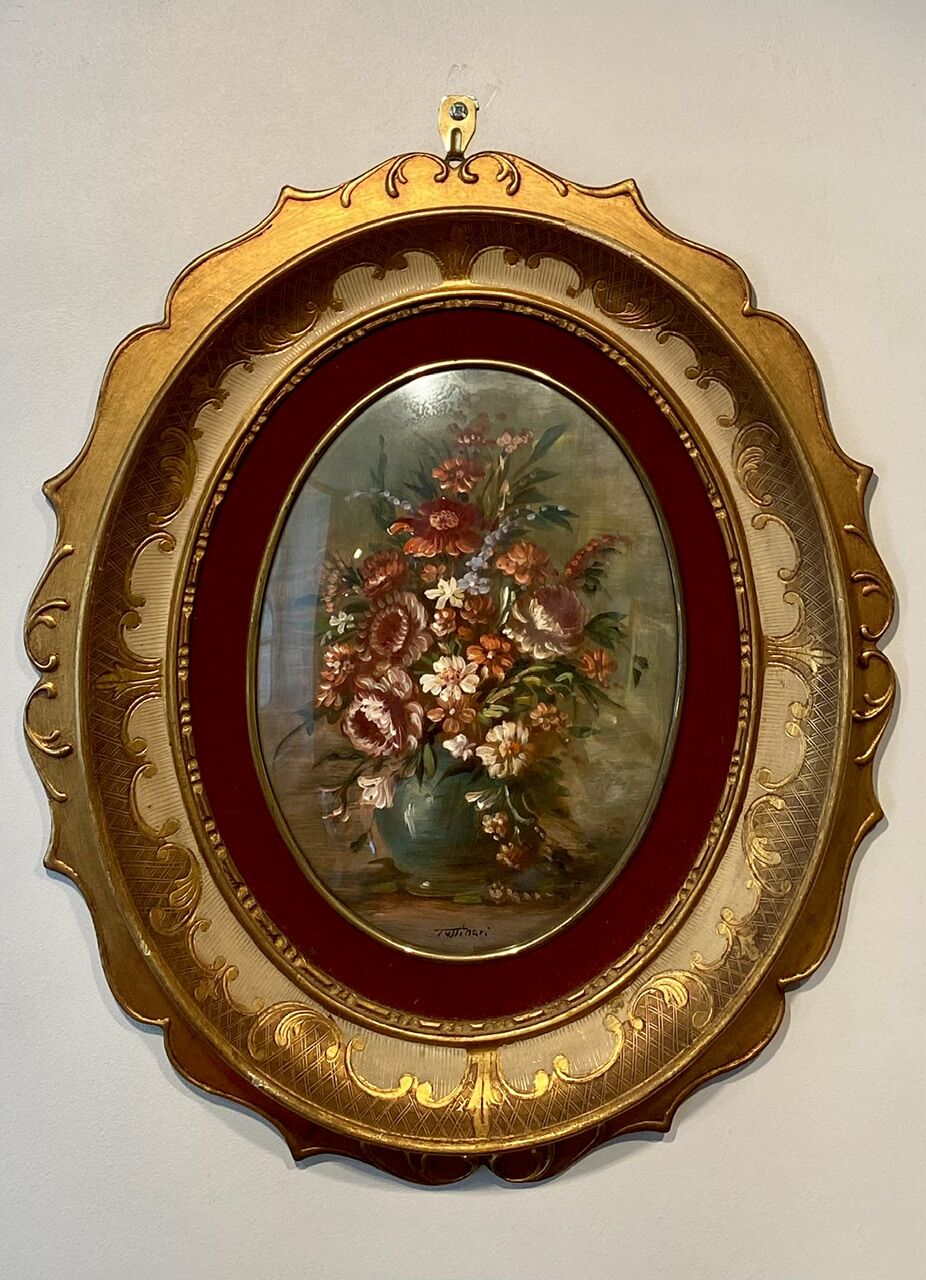 Old painting, still life with wild flowers signed XX century