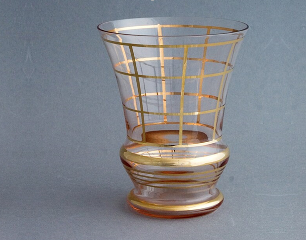 Art Deco vase with "modernist" design gilded with fine gold.  Verreries Laeken Belgium - circa 1950