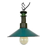 Industrial Green Enamel Factory Pendant Lamp with Cast Aluminium Top, 1960s