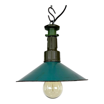 Industrial Green Enamel Factory Pendant Lamp with Cast Aluminium Top, 1960s