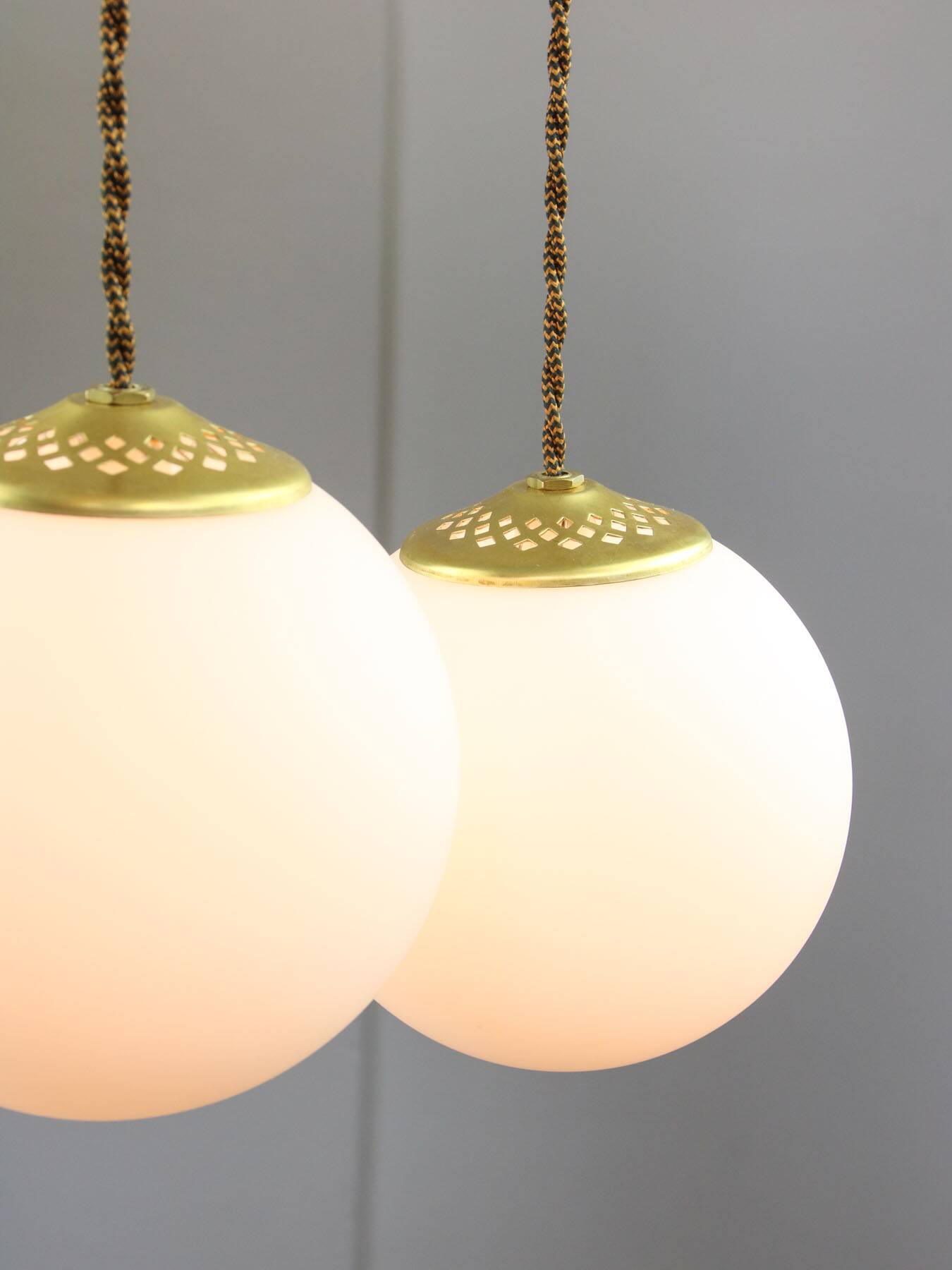Mid-Century Italian Brass & Opaline Cluster of Lamps