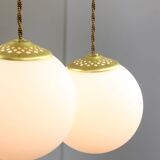 Mid-Century Italian Brass & Opaline Cluster of Lamps