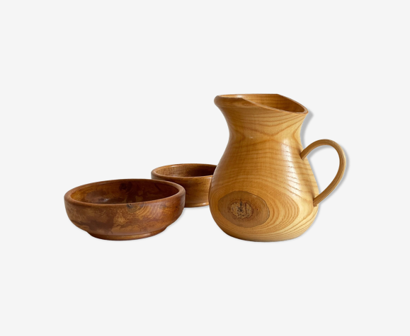 Trio de pots en bois tourné vintage