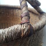 Antique leather wicker basket with handle