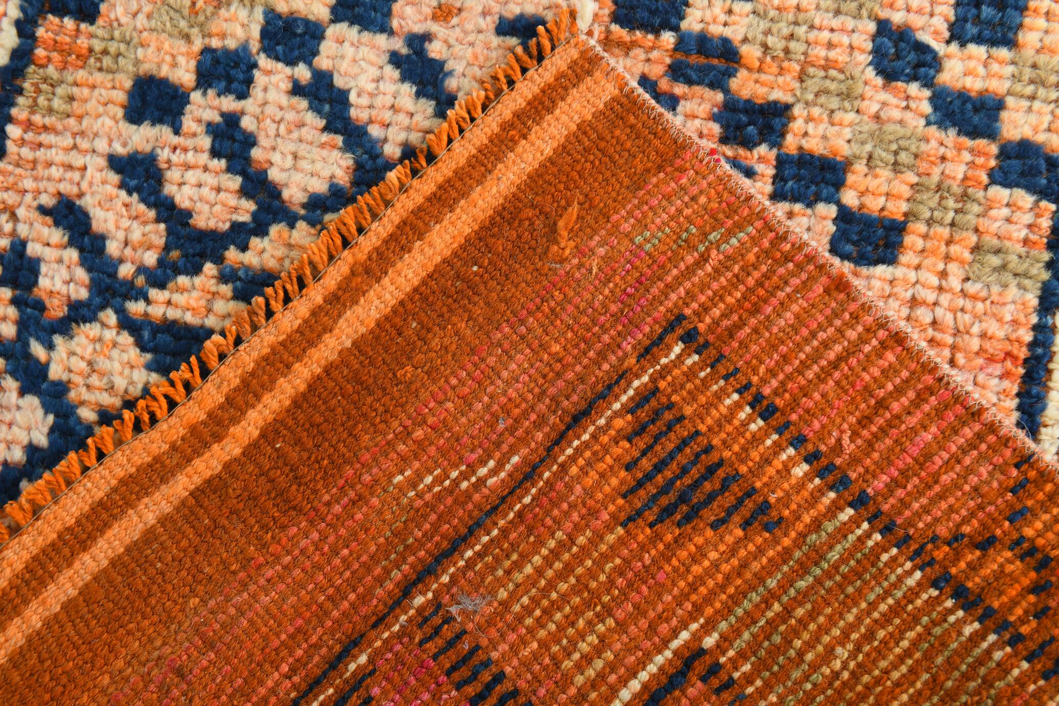 Navy Blue & Orange Vintage Runner Rug, 79x395Cm