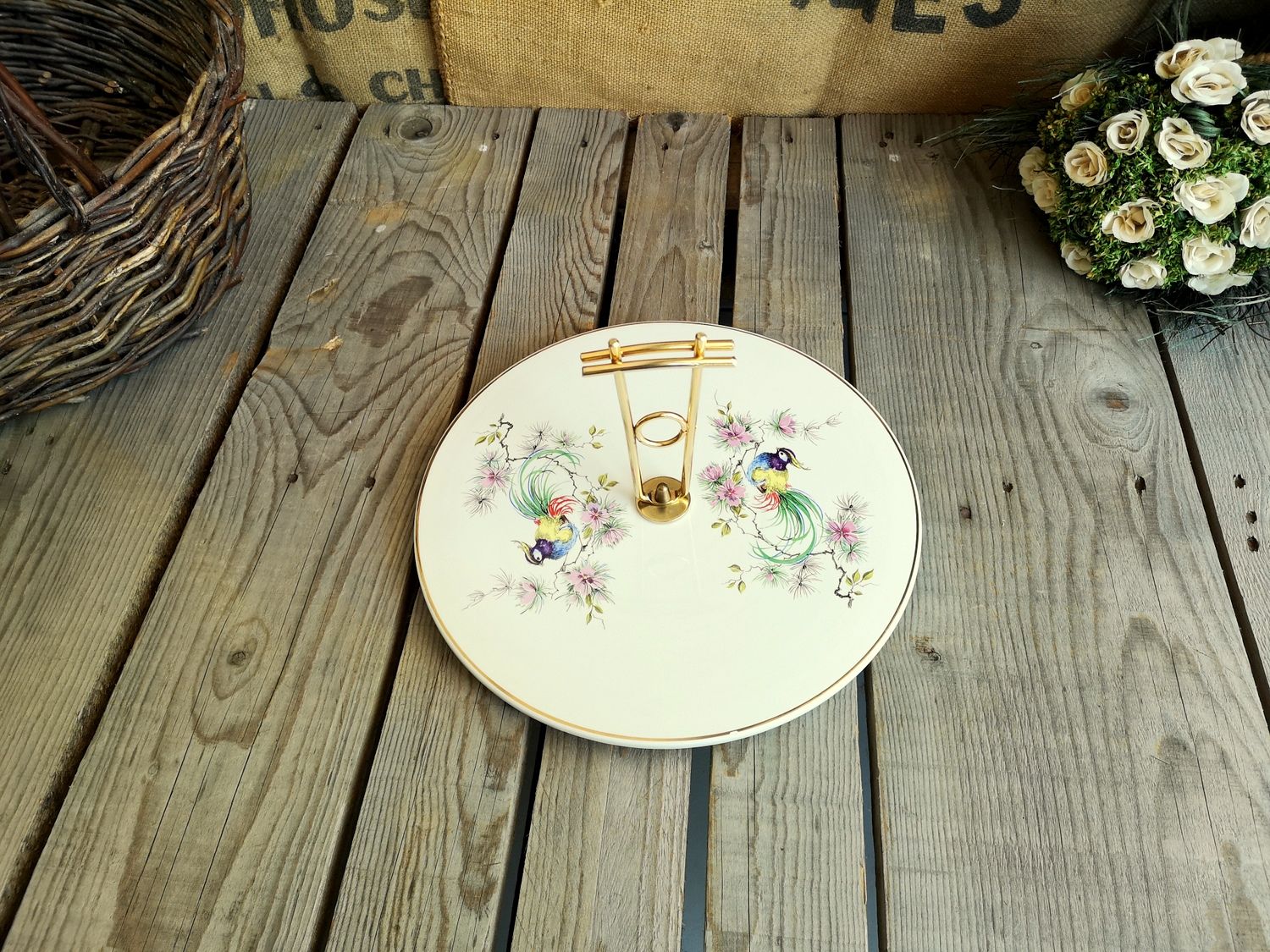 Vintage Cheese Platter in Ceramics Salins Decor Birds of Paradise