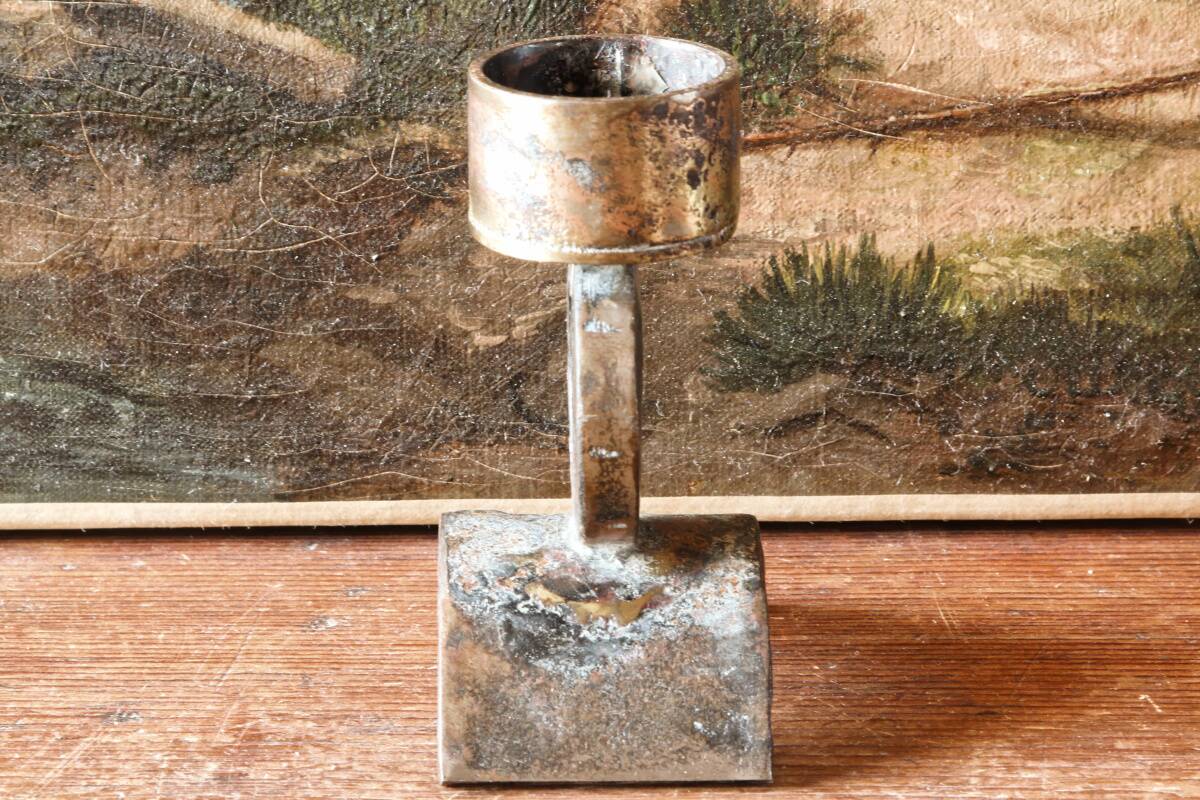 Modernist wrought iron candlestick, LG Poyet, 1950s-60s