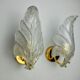 Pair of frosted leaf sconces, murano glass, italy, 1970