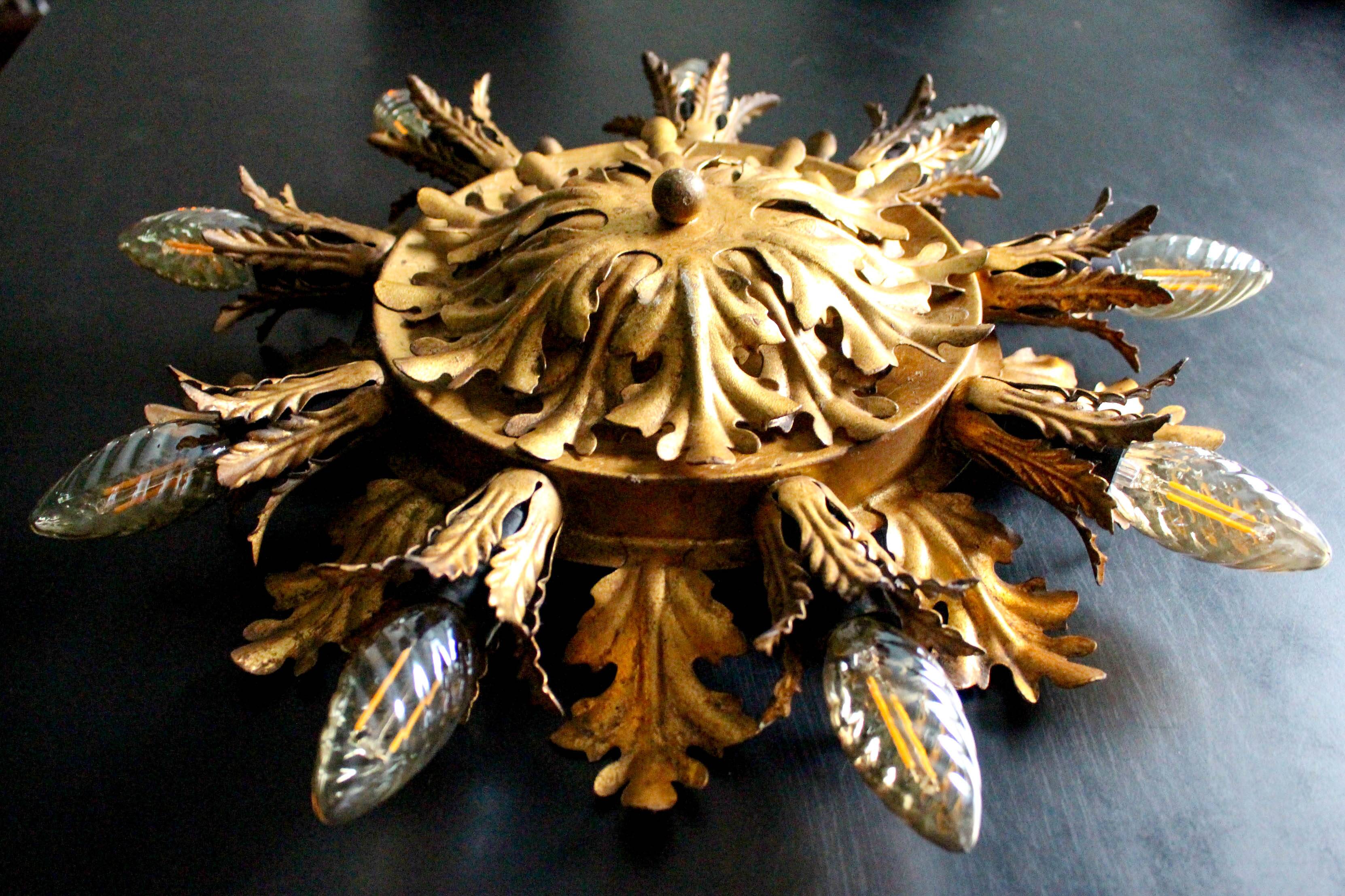 Set of 2 Large Florentine Chandelier Ceiling Lamps  by Banci Firenze Italy Regency Hollywood Style