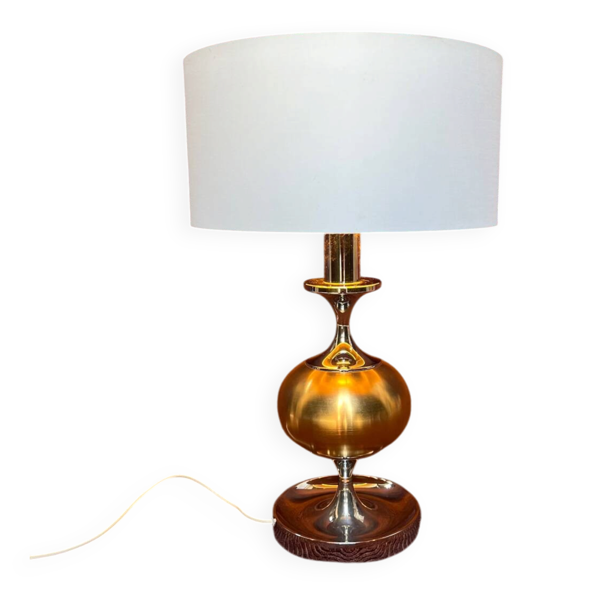 VINTAGE 1970 LARGE FORMAT LAMP CHROME BASE 1 BRUSHED ALUMINIUM BALL DO