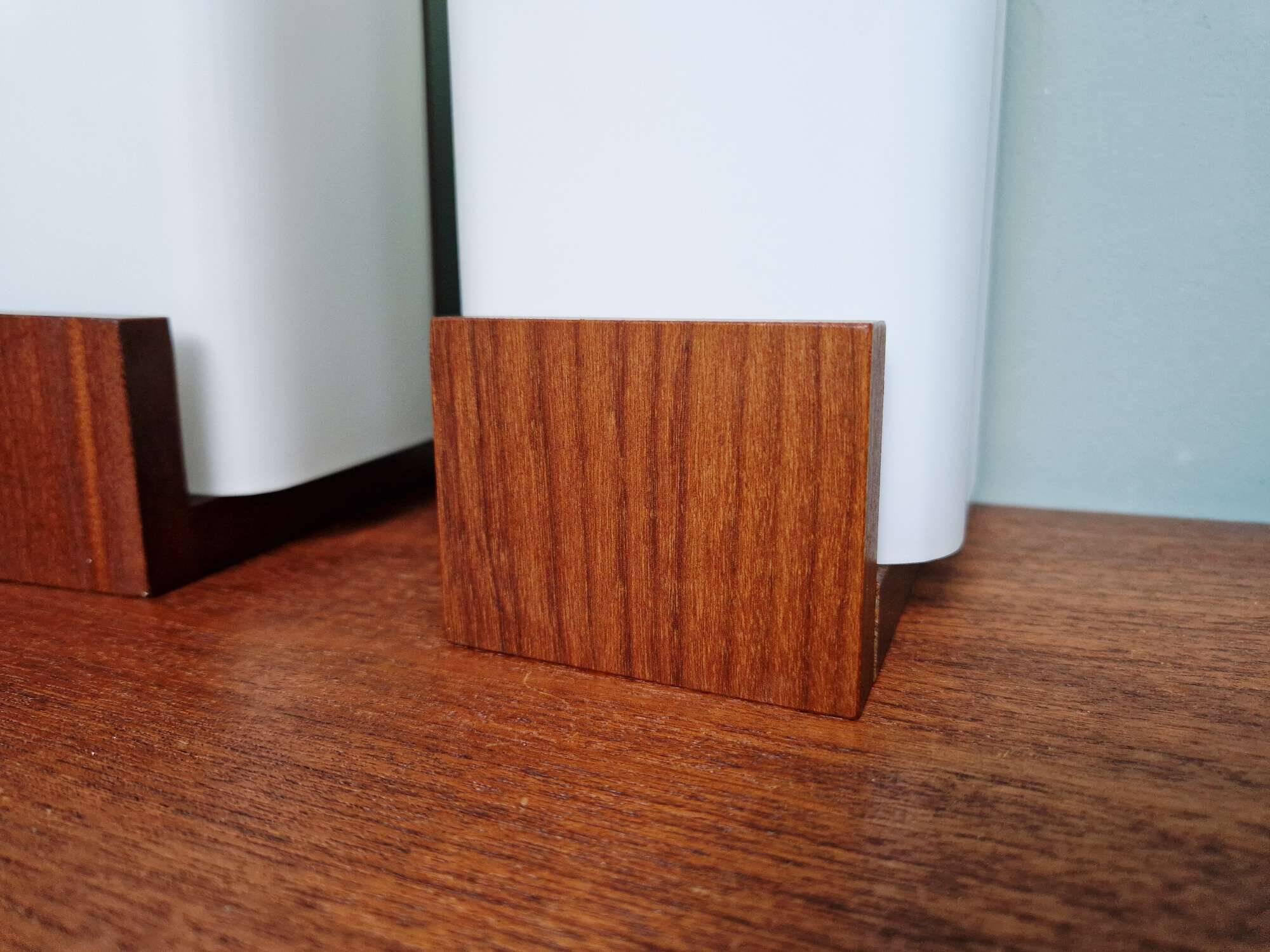 Pair of teak and white opaline wall lights, designed by Louis Kalff, 1960