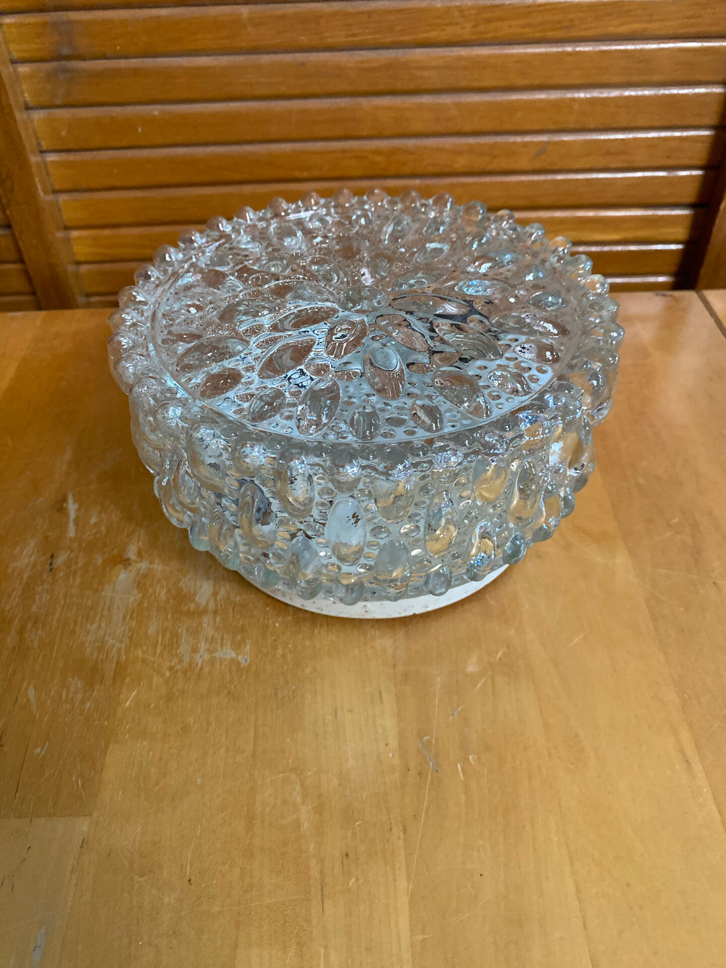 Vintage Ceiling Light Fixture with Moulded Glass + White Metal Support Mid-Century