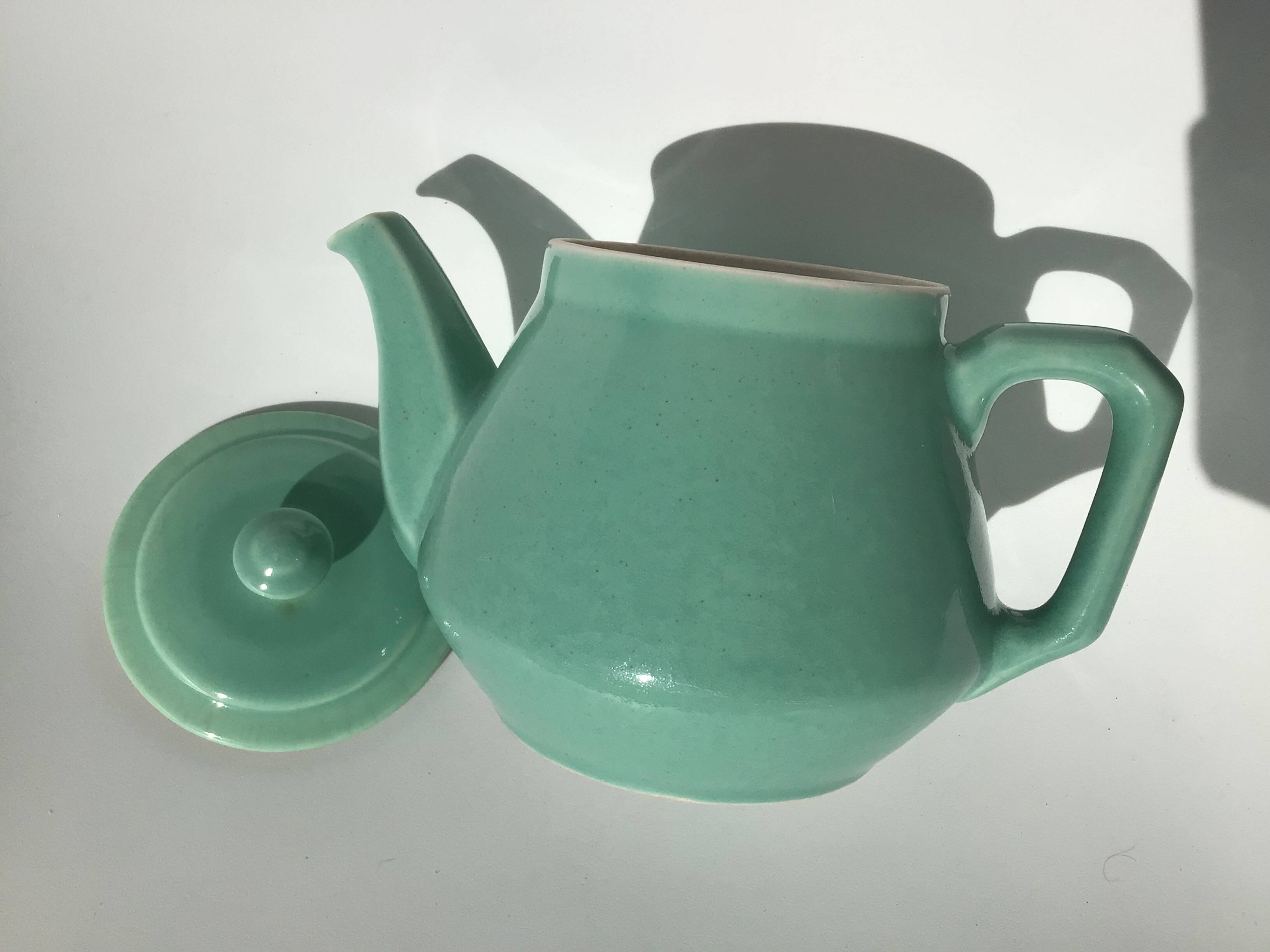 Art deco blue green stoneware teapot