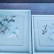 Two vintage paintings made with feathers, hummingbird motif