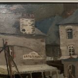 Huile sur toile encadrée " Vue sur le port " XX siècle