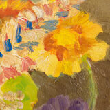 Colorful Bouquet of Flowers, Acrylic on Plate, 41 x 50 cm