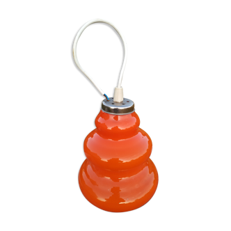 Suspension vintage seventies en verre orange
