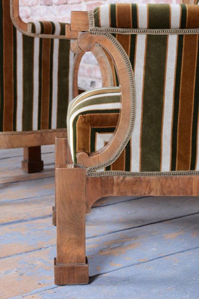 Biedermeier Seating Set in Walnut, 1830s, Set of 3