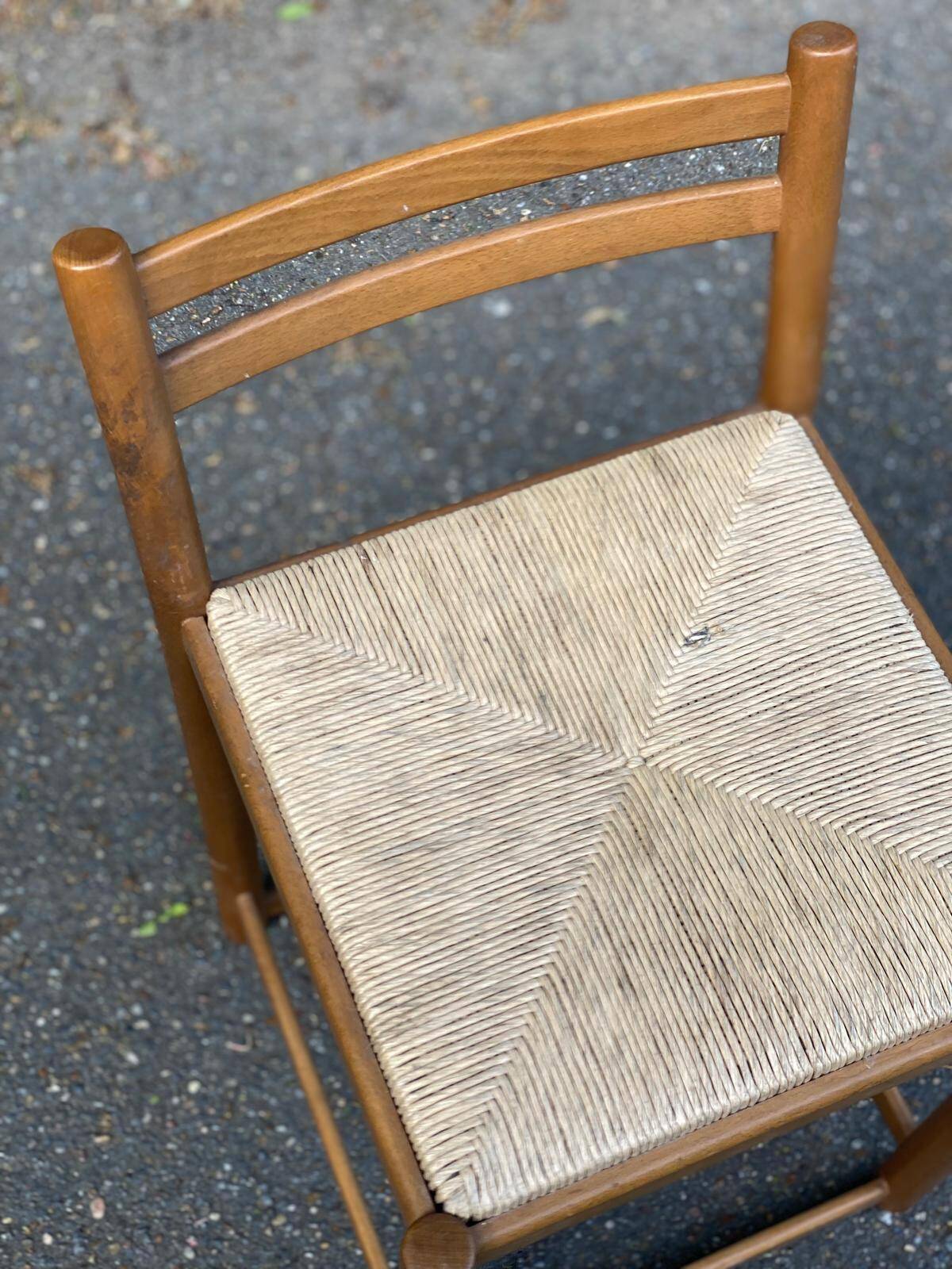 Solid wood and straw stool 50cm