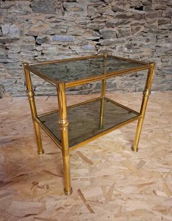 Bout de Canapé Style Maison Jansen - Laiton & Verre Fumé - 1970