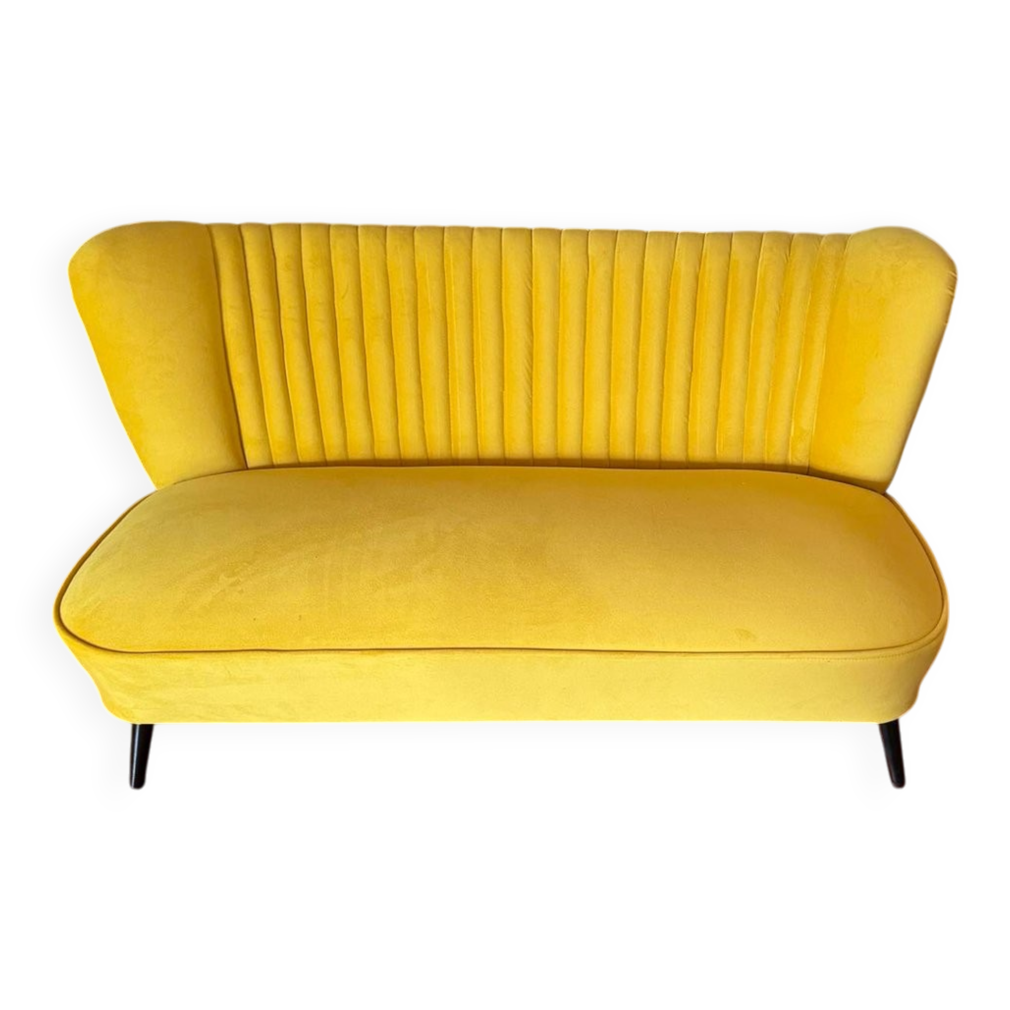 Mid-century Scandinavian yellow velvet canapé, solid beech frame and legs, 1950s.