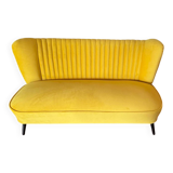 Mid-century Scandinavian yellow velvet canapé, solid beech frame and legs, 1950s.