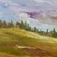 Painting oil on canvas landscape river mountains vintage
