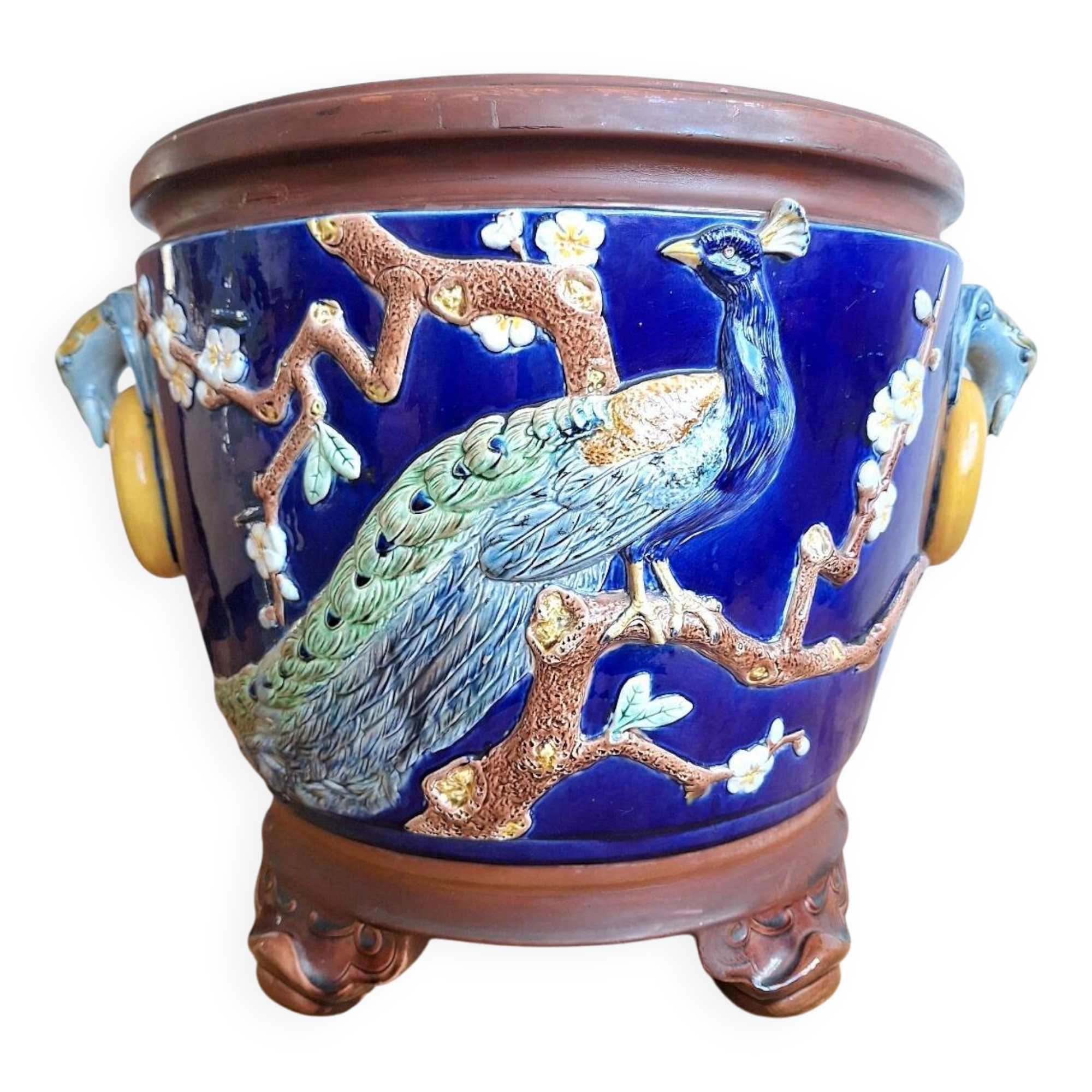 Large antique majolica cache pot, planter by Joseph Holdcroft.