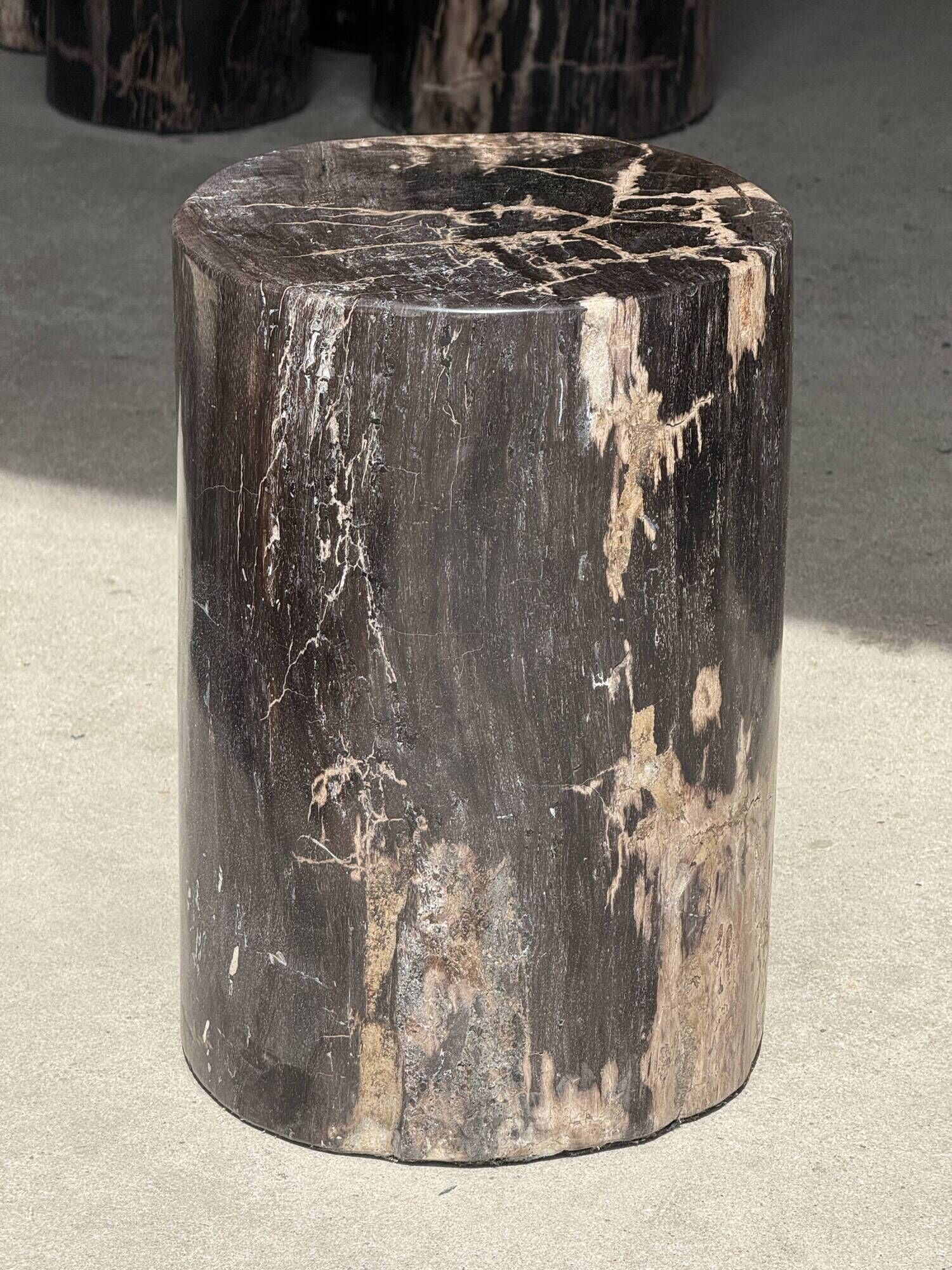 Black petrified wood side table with beige stripes, fine mesh, H35 D24 - 33