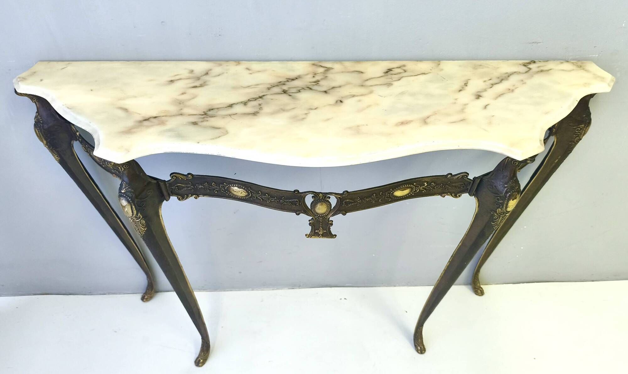 Vintage Bronze Console Table with a Portuguese Pink Marble Top