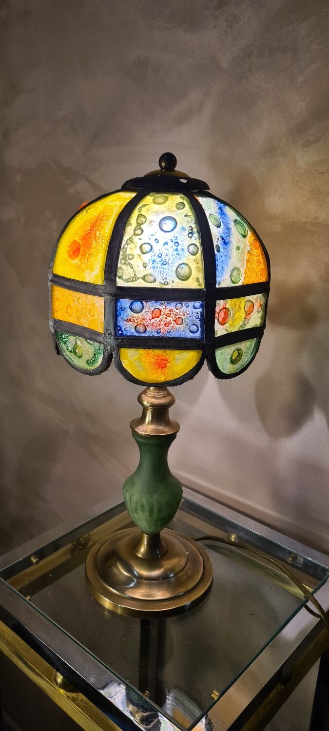 Brutalist lamp with shade attributed to Philip Delfinger Mexico glass and metal 1960